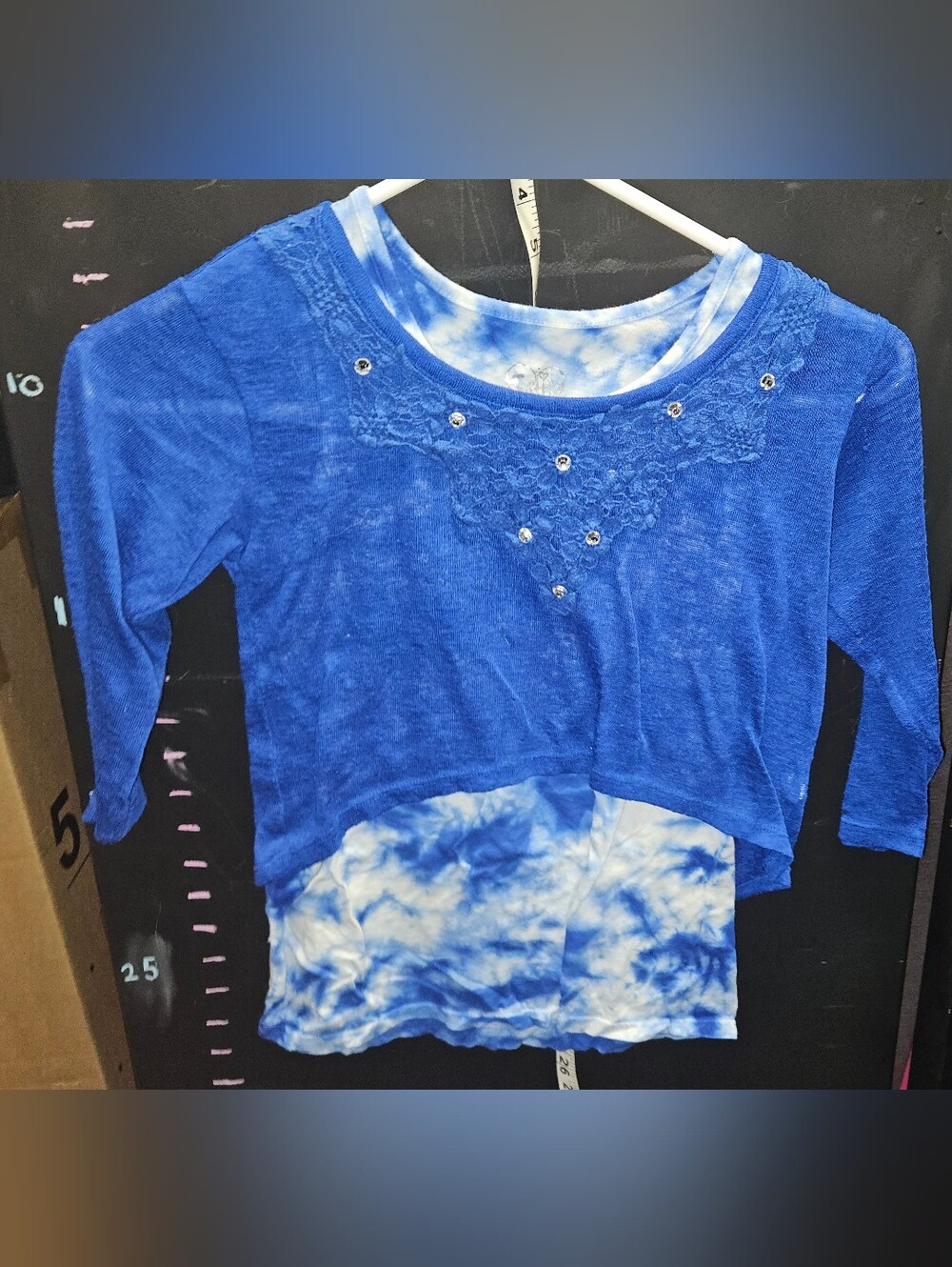 Justice Girls Blue Layered Tie-Dye Lace Top with Rhinestones